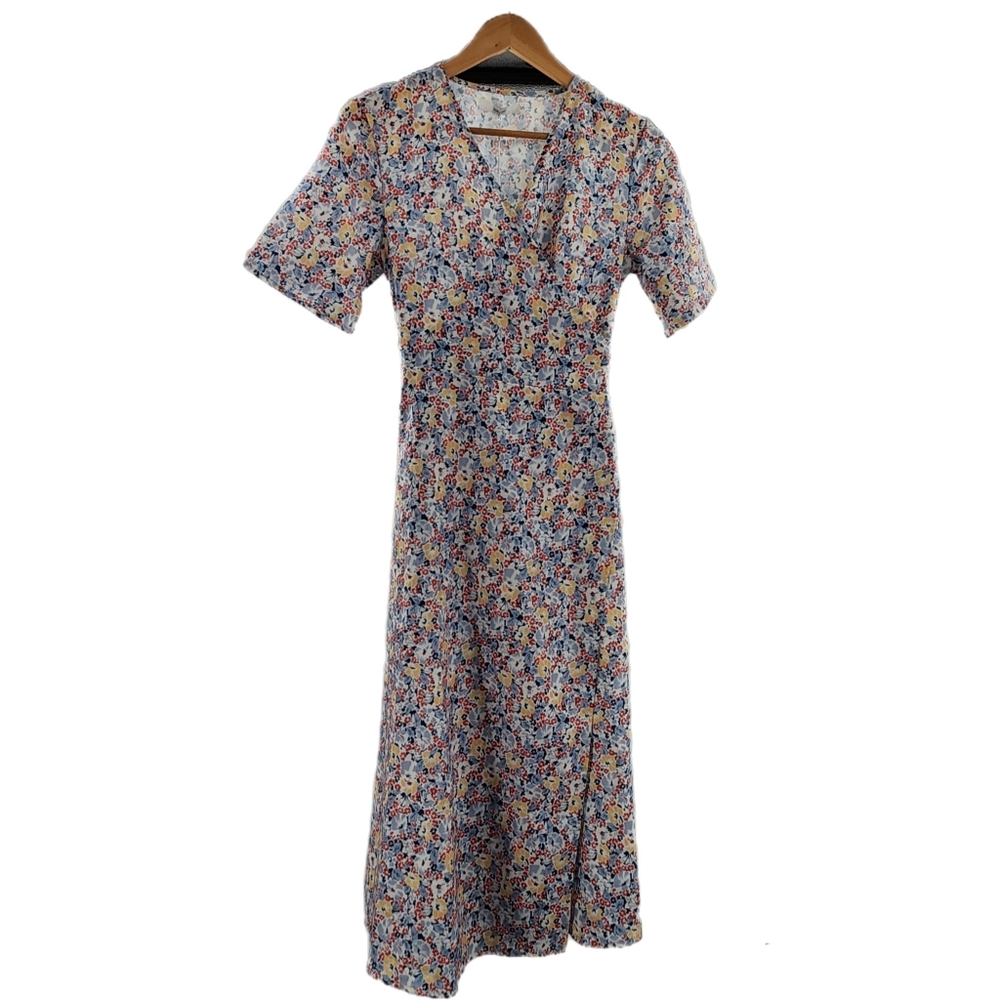 70° F/ 21° C Floral Midi Wrap Dress Short Sleeve Multicolor Womens Size Small